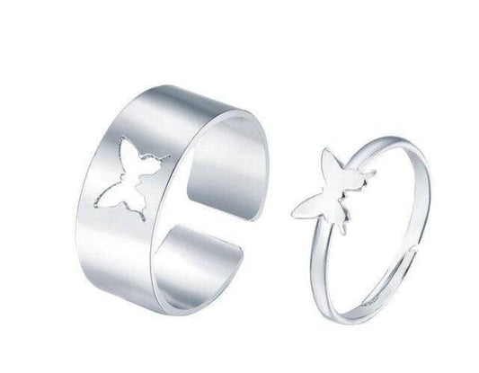 2 PCS Trendy Couple Butterfly Rings