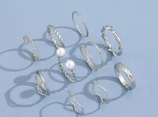 10 PCS Alloy Silver Plated Plain Rings Set