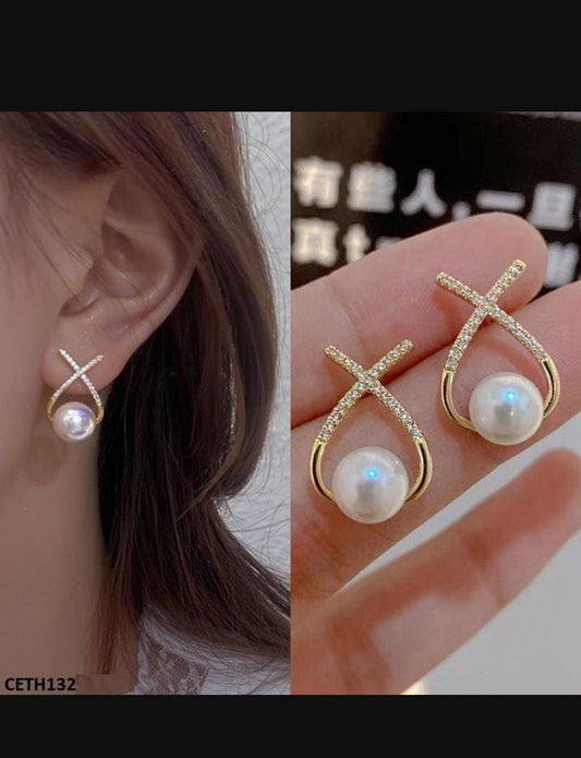 Beaded desgin gold plated zircon earrings